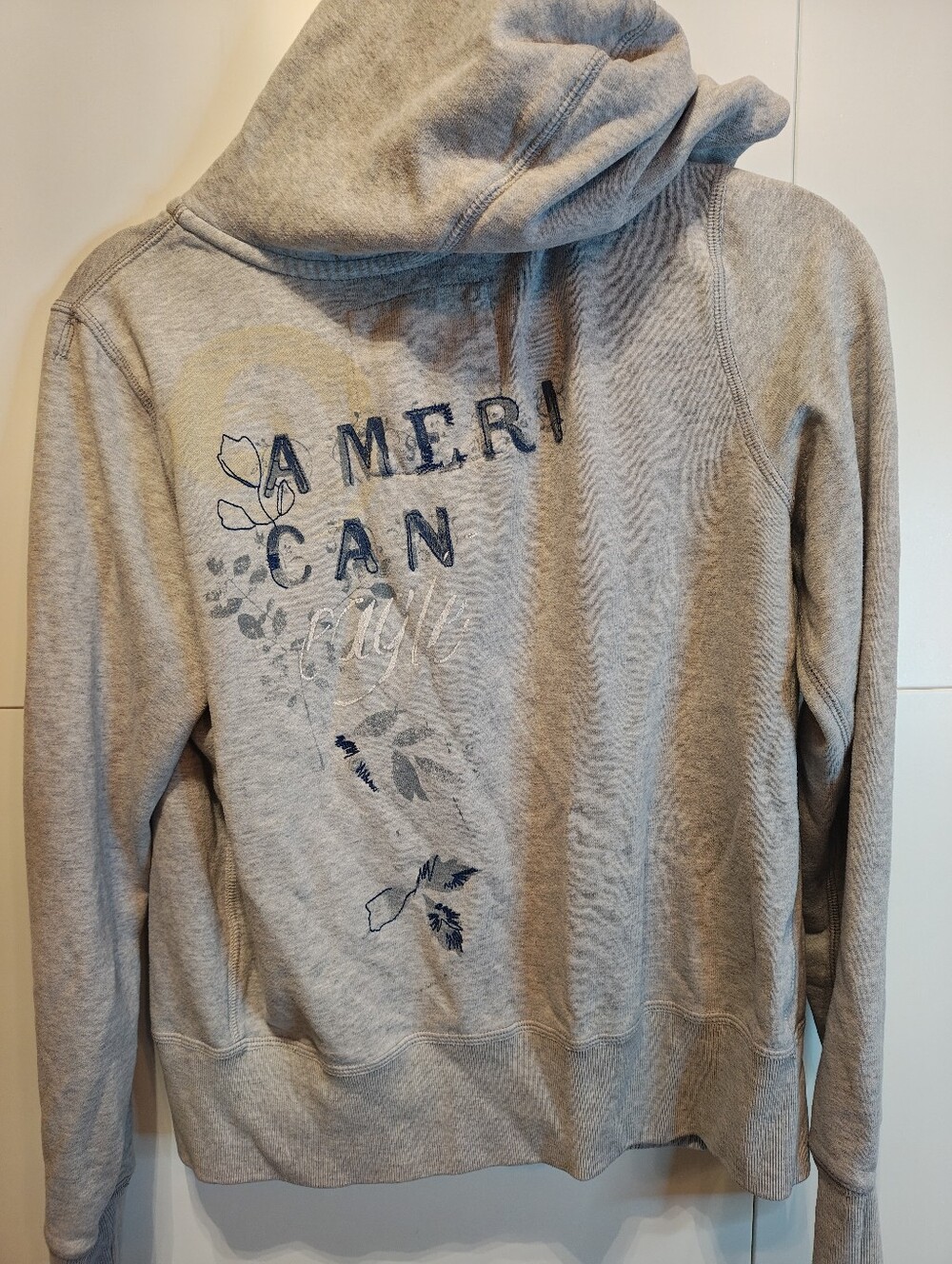 American Eagle Eagle Fleece Y2K 2000s Gray Graphic Zip Hoodie M
